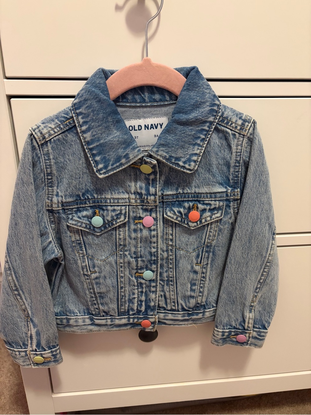 Old Navy Girls' Light Blue Denim Jacket with Color Pop Buttons